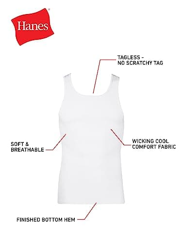 Hanes Mens ComfortSoft 6 Pack Tagless A-Shirts Undershirts, White, Large US — view 4