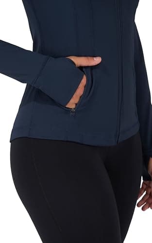 90 Degree By Reflex Full Zip Running Track Jacket Lightweight Athletic Slim Fit Jacket with Thumbholes, True Navy, Large — view 3