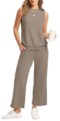 WIHOLL 2 Piece Sets for Women Airport Outfits Wige Leg Pants Womens Clothing Trendy 2025 Resort Wear Coffee S