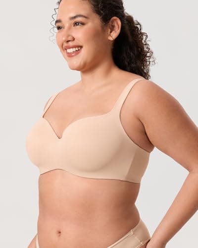 DELIMIRA Women's Balconette Bra Plus Size Full Coverage Tshirt Seamless Underwire Bras Back Smoothing Beige 34H — view 3