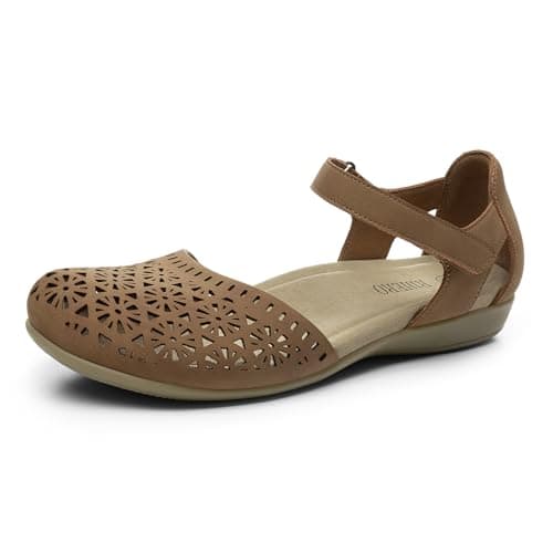 Rihero Women's Comfortable Closed Toe Flat Sandals Tan Hollow Size 8