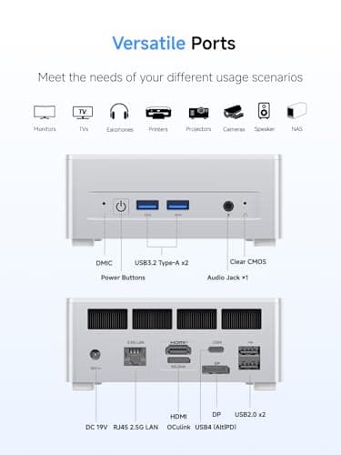MINISFORUM UM880 Plus Mini PC AMD Ryzen 7 8845HS(8C/16T, up to 5.1GHz), 32GB DDR5 1TB PCIe4.0 SSD, HDMI+DP+USB4 Triple Outputs, OCuLink Port, 2.5G LAN, 5x USB Port, Radeon 780M Graphics Micro Computer — view 7