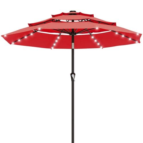 AreShark 10 FT Patio Umbrella for Outdoor, Outdoor Table Umbrella with Push Button Tilt and Crank, Outdoor Patio Umbrellas with 6 Sturdy Ribs, Patio Umbrellas for Market, Garden, Pool (Red)