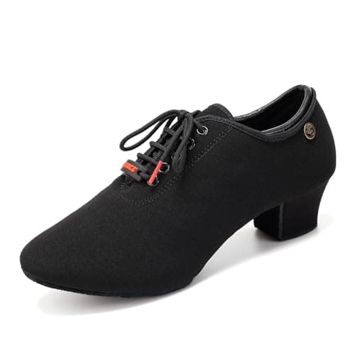YKXLM Women Latin Ballroom Dance Shoes Practice Modern Salsa Teaching Performance Dancing Shoes,1.25''Heel,Black,7.5 US