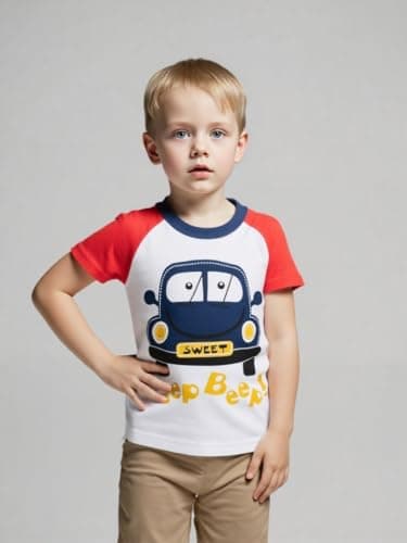 Winzik Boys Shirt Toddler Shirts Kids Boys’ Short Sleeve 3-Pack Crewneck Excavator T-Shirt Summer Clothes 18M-8Y(3-4T, Car Truck Crane)
