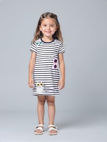 Winzik Toddler Summer Dress, Little Girls Short Sleeve Cotton Casual Dresses Stripe Clothes 2-8 Years (4-5T, Black and White Stripe)