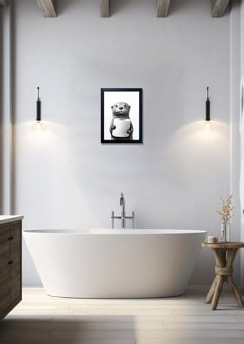 Bathroom Picture Wall Decor Black and White Framed Wall Art for Bathroom Toilet Paper in the Hand of a Little Funny Raccoon Canvas Print Painting — view 5