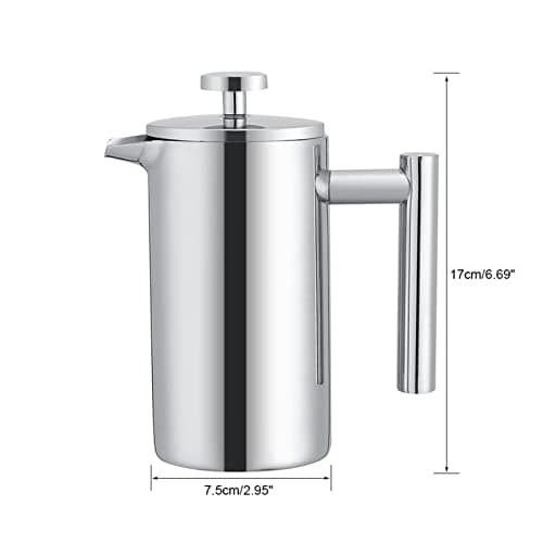 Zerodis French Press Coffee Maker Stainless Steel Tea Press 350ML Double Wall Insulated Precision Filter Cool Touch Handle Mirror Finish for Coffee Tea Lovers Home Office — view 6