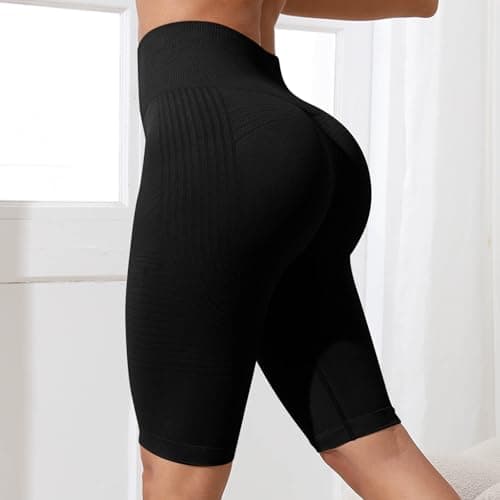 3D Compression AntiCellulite Shorts with Pockets for Women High Waisted Butt Lifting Yoga Pants Workout Tummycontrol (M) Black — view 3