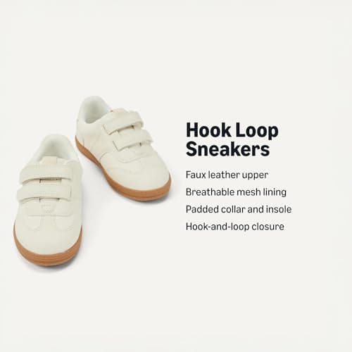 Amazon Essentials x Sofia Grainge Unisex Toddlers' Hook and Loop Sneakers with Rubber Sole, Ivory, 6 Toddler