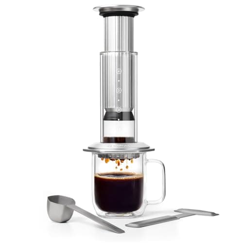 AeroPress Premium Coffee Press, Glass, Stainless Steel & Aluminum Coffee Maker, All-in-One French Press, Pour-Over & Espresso Style Manual Brewer, 2 Min Brew for Less Bitterness, More Flavor, Silver