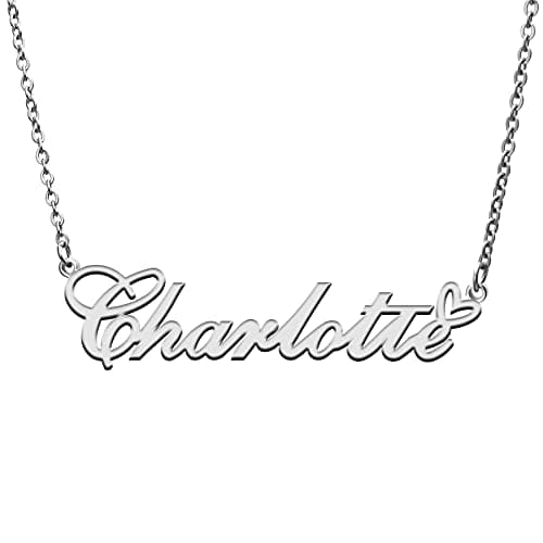 RONKAH Charlotte Custom Personalized Name Necklace Pendant Necklace with Heart Customized Necklace Best Gift for Women Christmas Valentine's Day Mother's Day Birthday AG