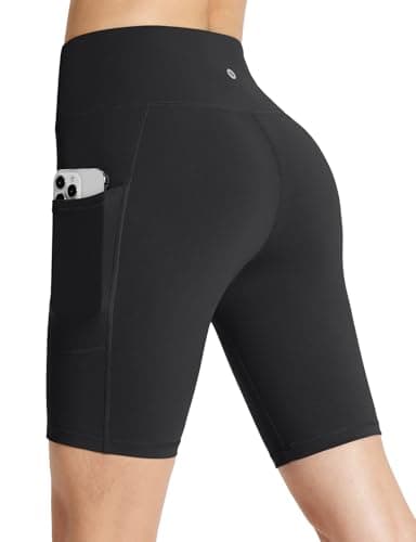 baleaf Women's High Waist Biker Shorts Tummy Control Spandex Shorts with 3 Pockets for Yoga Running Workout Compression 8" Black L