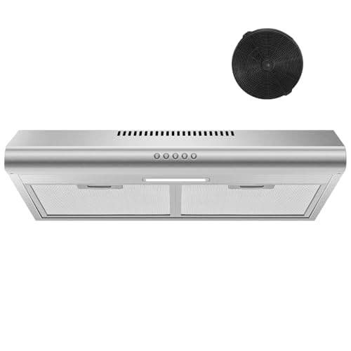 Zomagas 24 inch Range Hood Under Cabinet, Stainless Steel Range Hood 280CFM, Slim Kitchen Stove Hood w/Push Button, Ducted/Ductless Convertible, 3 Speeds Exhaust Fan, LED Light and Carbon Filter — view 7