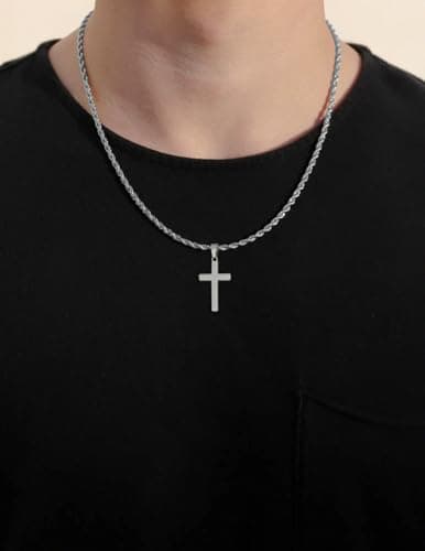 HEYOLL Cross Necklace for Men Silver Cross Chain Pendant Necklace for Mens Gifts Christian Father's Day Jewelry Gifts for Him 18inch — view 3