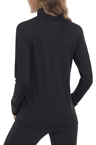 MAGCOMSEN Women's UPF 50+ Lightweight Athletic Jacket Sun Protection Full Zip Long Sleeve Shirts Hiking Outdoor Pockets Black M