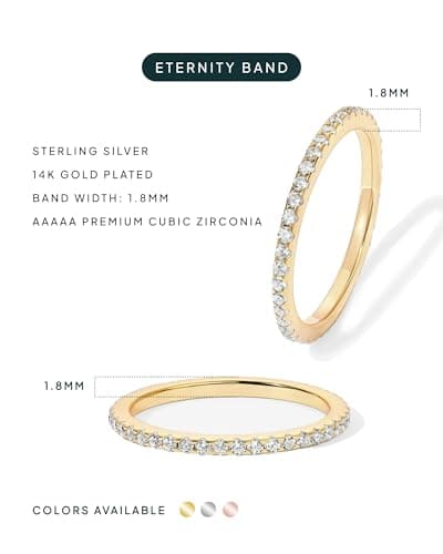 PAVOI 14K Yellow Gold Plated 925 Sterling Silver Stackable CZ Ring for Women | Thin Band for Stacking | Simulated Diamond Eternity Wedding Band | Size 7 — view 2