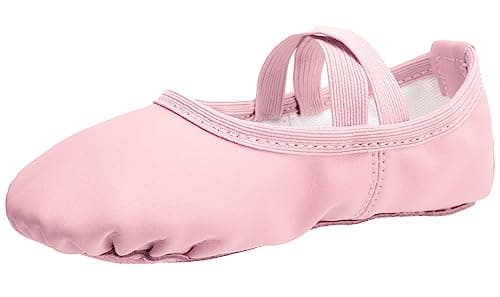 Gorchnc Ballet Shoes for Girls Toddlers Leather Dance Shoes Full Cowhide Sole Ballet Flats Ballet Slippers with Elastic Crossbands Pink