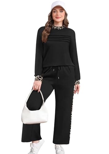 WIHOLL Business Casual Outfits for Women 2 Piece Workout Sets 90s Travel Country Concert Outfits Going Out Fall Winter Tracksuits Seniors Pajamas Clothing Leopard M — view 2
