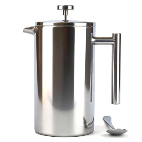 Extra Large French Press, French Press Coffee Maker 61 oz (1.8L), Insulated Stainless Steel French Press XXL Large Capacity Double Walled with Spoon for Espresso Coffee or Tea