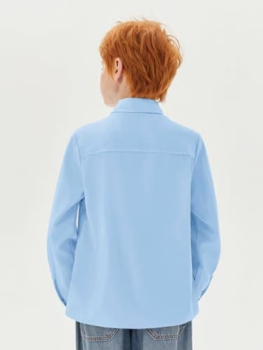 Haloumoning Boys Long Sleeve Dress Shirts Kids Classic Collared Button-Down Shirt School Uniform Shirts 5-14 Years, Sky Blue, 11-12 Years — view 4