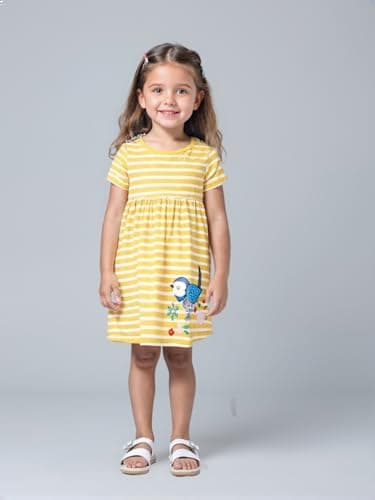 Winzik Toddler Summer Dress, Little Girls Short Sleeve Cotton Casual Dresses Bird Clothes 2-8 Years (2-3T, Bird Stripe) — view 2