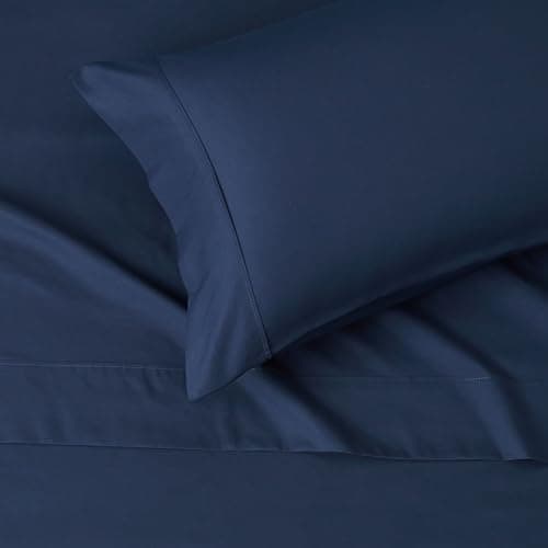 Amazon Basics Lightweight Super Soft Breathable Easy Care Microfiber 3 Piece Bed Sheet Set with 14-Inch Deep Pockets, Twin, Navy Blue, Solid — view 2