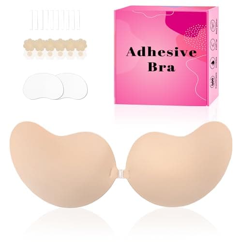 LAZYROSY Sticky Bra Push Up Backless Bras Strapless Stick on Bra Invisible Adhesive Bra with Nipple Covers for Women, Beige, A
