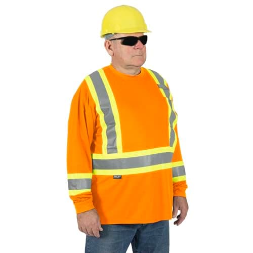 Pioneer Hi Vis Long Sleeve Safety Shirt - Breathable & Soft Work T-Shirt with Reflective Tape - Class 3 - Orange — view 8