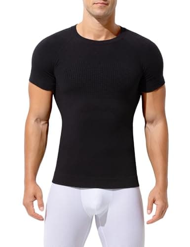 Casey Kevin Men's Slimming Compression Shirts 3 Pack, Short Sleeve Shapewear Undershirt for Men Body Shaper Tummy Control,White/Black/Black,X-Large — view 2
