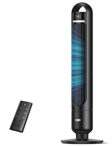 DREO Tower Fan for Bedroom, 90° Oscillating Standing Fans for Room with 4 Speeds, 3 Modes, 28dB Quiet for Sleep, 26ft/s Velocity, 8H Timer, Remote, Living Room, Office, Home, Black