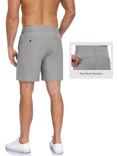 TUREFACE Mens Casual Flat Front Shorts for Men 7 Inch Inseam Quick Dry Wrinkle Resistant Shorts Light Grey Large — view 4