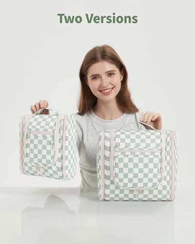 Narwey Small Hanging Toiletry Bag Women Travel Toiletries Makeup Bag Cosmetic Make up Bags for Travel Size Essentials Accessories (Medium,Mint Green Checkerboard) — view 7