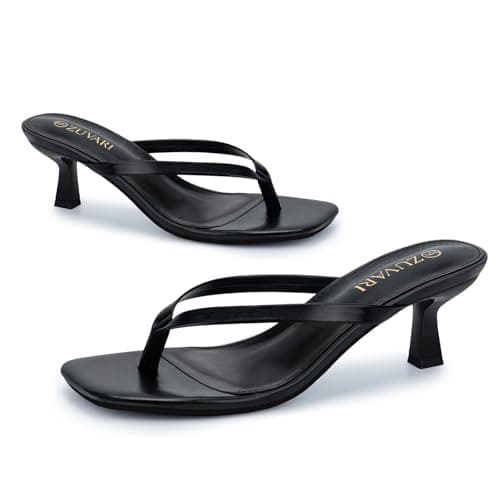 ZUVARI Kitten Heels for Women, Square Toe Flip Flop Kitten Heel Sandals, 2.16 Inch Thong Heels, Slip-On Dressy Summer Heeled Sandals — view 3