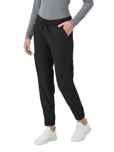 Hanes Women's Scrubs Cargo Joggers, Healthcare Scrub Joggers for Women, Moisture Wicking, New Ebony, Size M
