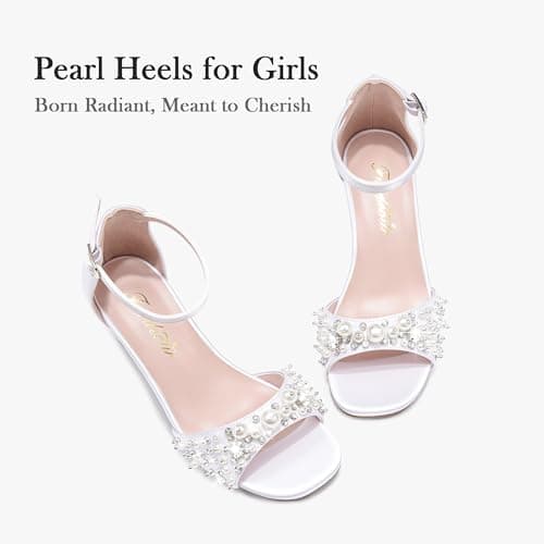 Furdeour Girls Dress Shoes White High Heel Princess Size 4 Sandals Big Kids Flower Girl Shoe Prom Dressy Age 12 Sandalias Tacones Daughter Birthday Sparkly Pearl Easter Formal (F2910 White 4) — view 4