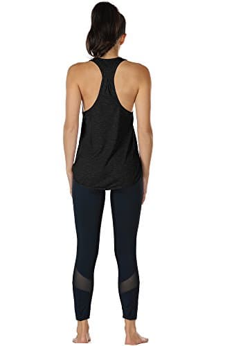 icyzone Workout Tank Tops for Women - Athletic Yoga Tops, Racerback Running Tank Top (M, Black/Lavender)