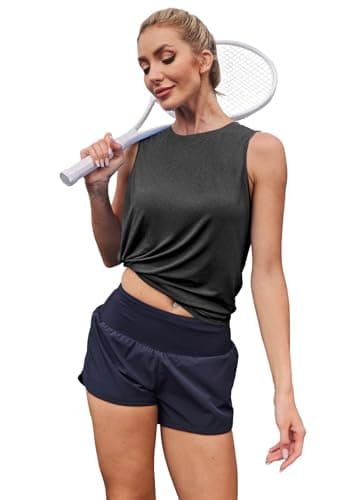 Crewneck Tank Tops for Women Lightweight Sleeveless Athletic Muscle Shirt Sports Tops Quick Dry Breathable Workout Running Tennis Yoga Gym Training Active Wear Soft Stretchy Fitness Black 2XL — view 4