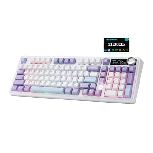 MIKIBY AJAZZ AK980 Mechanical Keyboard, Creamy & Thocky with Smart Display & Knob, 98% Wireless Tri-Mode BT/2.4G/USB-C, Hot Swappable, RGB Light for Win & Mac (Purple, Murad Switch)
