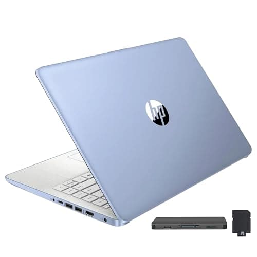 HP Stream 14" Laptop with AI Copilot, Flagship for Students & Business, 13th Gen Intel 4-Core, 4GB RAM, 256GB Storage (128GB UFS + 128GB Docking Station), Office 365 1-Year, Win 11 S, Sky Blue