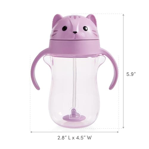 Munchkin Any Angle Spill Proof Weighted Straw Trainer Cup, Transition Sippy Cups for Toddlers and Babies, Click Lock Technology & Fun Cat Design, 10 Ounce, Purple — view 5