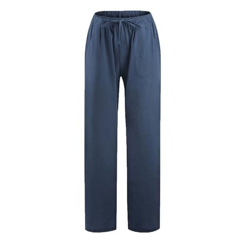 Cotton Linen Pants for Women Summer Drawstring Wide Leg Trousers High Waist Casual Palazzo Pants with Pockets — view 4