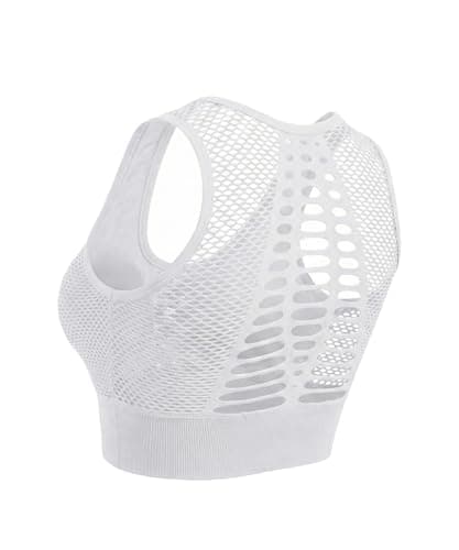 SEASUM Women's Longline Sport Bra Seamless Yoga Crop Top Medium-Low Support Workout Bra, #1 White, Small — view 4
