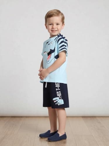 Toddler Boy Summer Outfits Clothes, Kids Boys Short Sleeve Cotton T-Shirt and Shorts Clothing Sets 2-7T (4-5T, Blue Dinosaur) — view 3