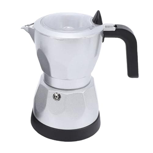 Jiawu Electric Coffee Maker 3 Cup Aluminum Octagonal Mocha Pot with Transparent Top, Easy Clean Heat Proof, Coffee Maker for Home Travel Office, 8.5x6.3in (Silver) — view 8