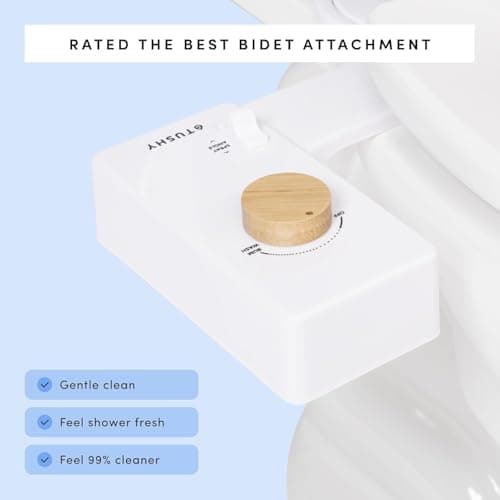 TUSHY Classic 3.0 Non-Electric Bidet Toilet Attachment, Experience a Superior Fresh Water Clean (Slim Fit, Easily Installs Under Toilet Seat, Adjustable Spray, Self Cleaning Nozzle), Bamboo Knob