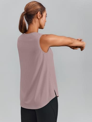 PINSPARK Workout Tops for Women Sleeveless Athletic Tank Tops UPF 50+ Running Tanks with Side Slits Loose Fit Gym Yoga Shirt, Warm Ash Grey, X-Large
