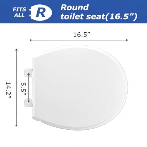 Round Toilet Seat, Slow Close, White Plastic, Never Loosen, 16.5” — view 4