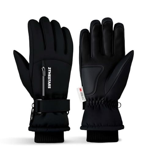 2THESTARS Winter Ski Gloves Waterproof Windproof Snow Gloves Thermal Insulated Touchscreen with Pocket for Men Women Cycling Hiking Outdoor Sports Work (Black,Large)