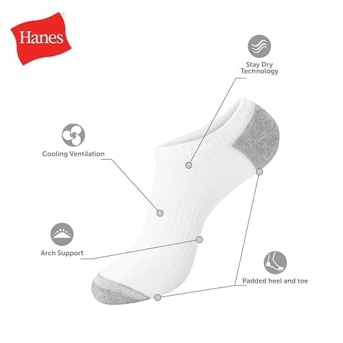 Hanes Men's No-Show Socks Pack, 14-Pair Pack, Active Cool Men's X-Temp Lightweight Moisture-Wicking Cushioned Sock